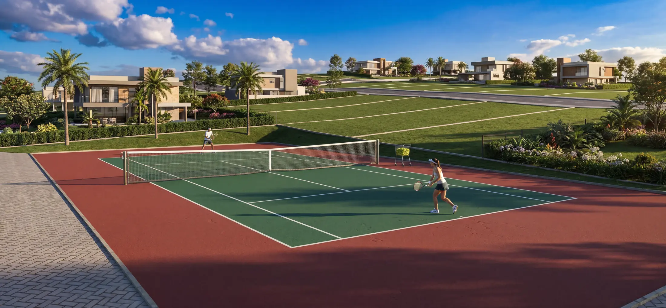 Render panorâmico da quadra de tênis do ALTAVISTA GRAVATÁ RESIDENCE